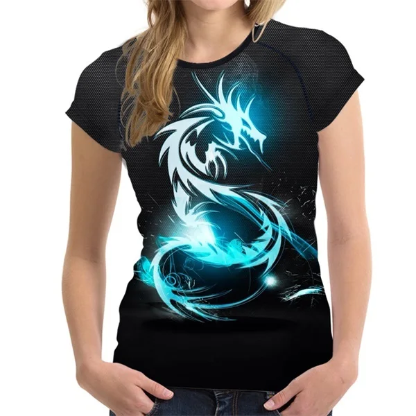 FORUDESIGNS/модные женские футболки с 3D желтым огненным змеиным драконом, топы с короткими рукавами, летние футболки с круглым вырезом для девочек, одежда - Цвет: H8035BV