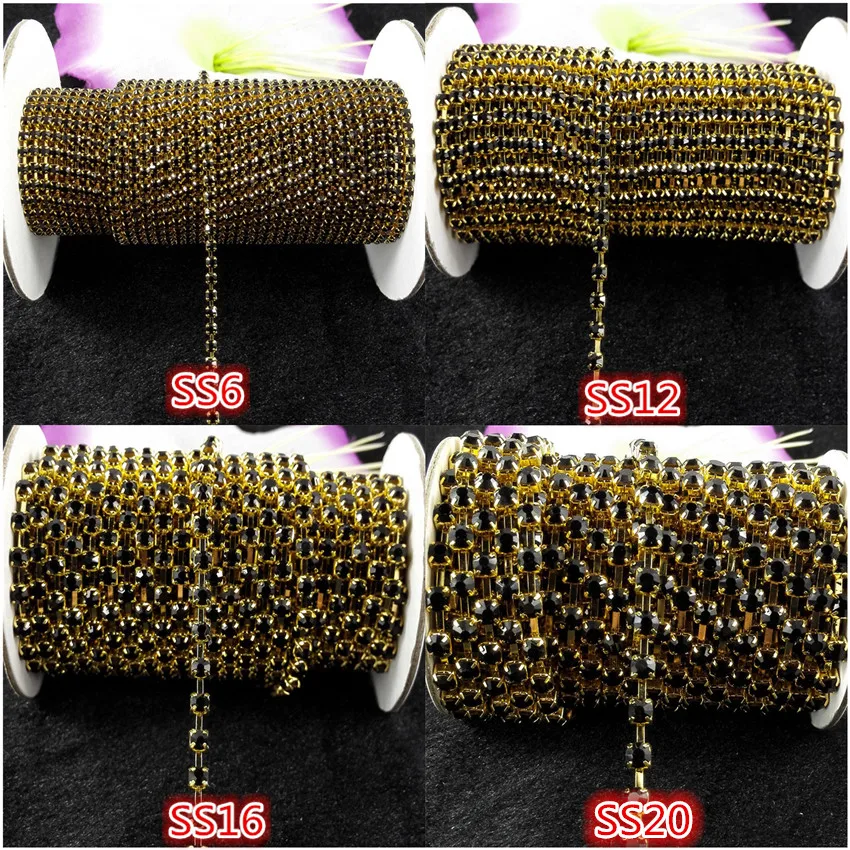 DIY 1 ярд SS6/12/16/20 черные стеклянные стразы золотая цепочка для телефона чашки мыши