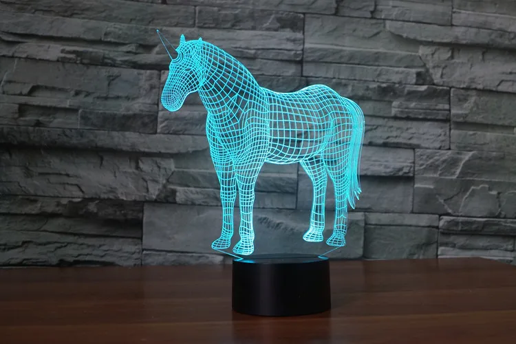 3D ночник в виде единорога светодиодный цветной сенсорный USB переключатель