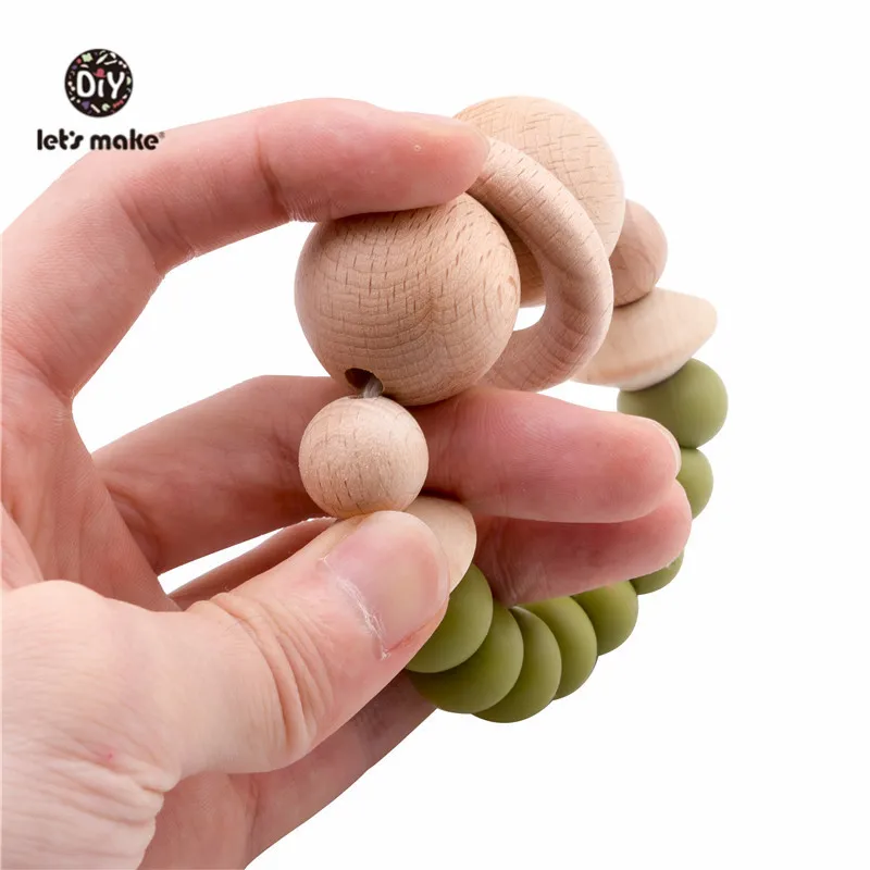 Hagamos 1 pc sonajeros de beb&eacute; juguetes de dentici&oacute;n de madera accesorios de enfermer&iacute;a regalo cuentas de silicona pulsera beb&eacute; Bpa silicona gratis mordedor-5