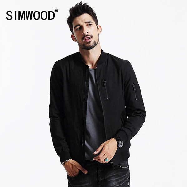 Мужская ветровка из хлопка SIMWOOD, куртка-бомбер,, курточка на осень/зиму, WJ1648 - Цвет: black