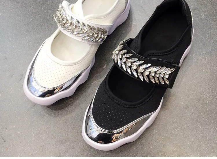 Обувь со стразами; женские кроссовки с кристаллами на платформе; zapatos de mujer; Новинка года; сезон весна; chaussures femme; женские белые кроссовки