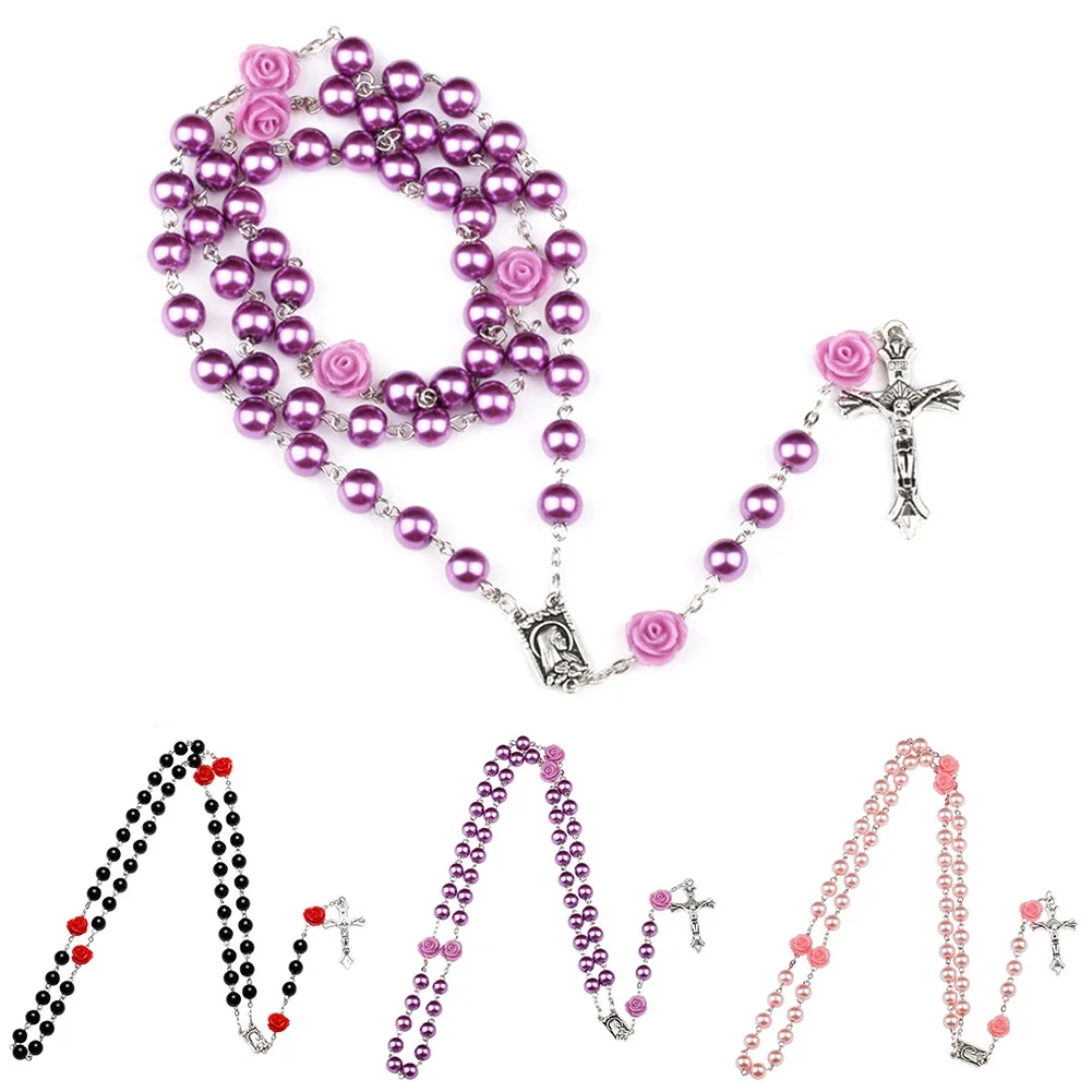 1 шт. пурпурные четки католические ожерелье для девочек женщин стеклянные папа