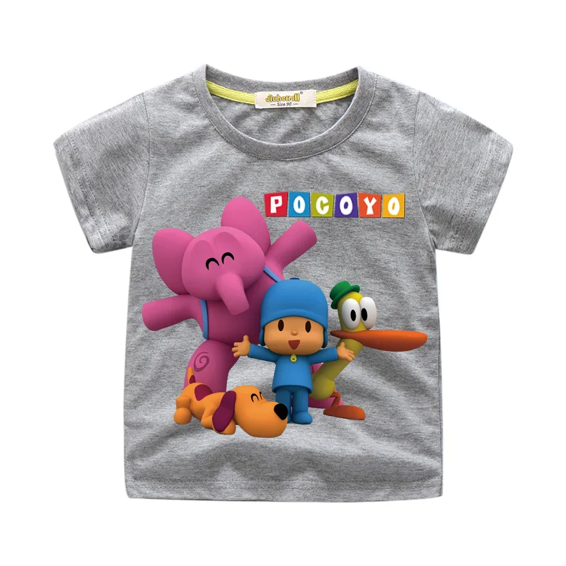 Детские белые футболки топы одежда для детей Забавный костюм с 3D принтом Pocoyo