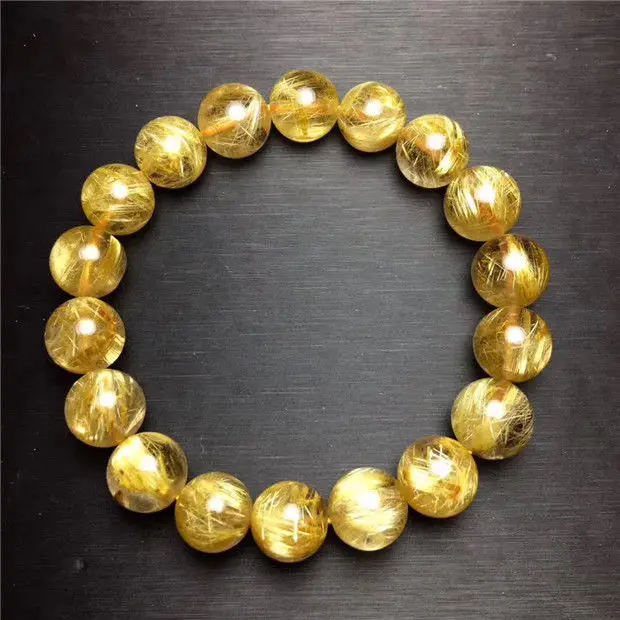 

Natural Gold Hair Rutilated Quartz Crystal Round Beads Bracelet AAAA 11.5mm