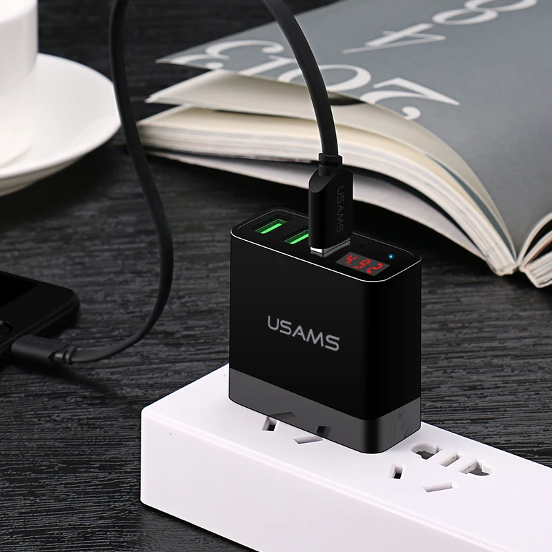 5 шт./лот USAMS 3 порта USB зарядное устройство для телефона светодиодный дисплей Макс