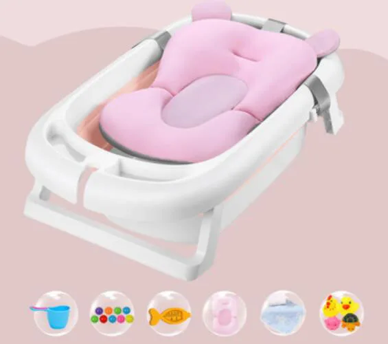 pink with bath mat Новорожденный детский складной кран для ванной, детские плавательные ванны, для мытья тела, портативный складной детский Bebe ванна, ванна, ведро для купания, бассейн - Цвет: pink with bath mat