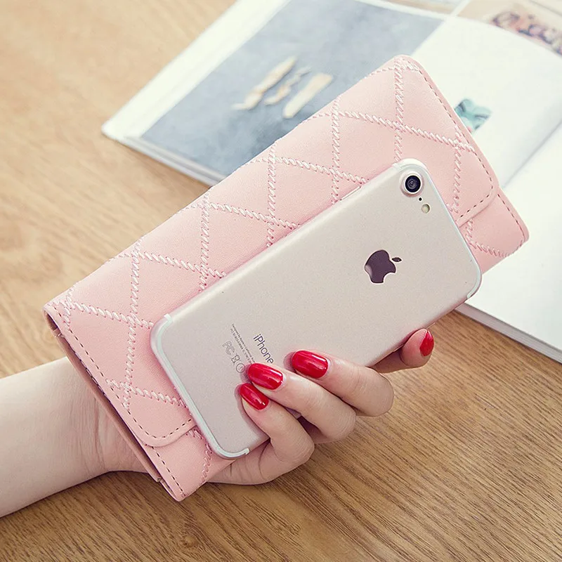 Модный удлиненный клетчатый женский кошелек с кармашком для мелочи дамская