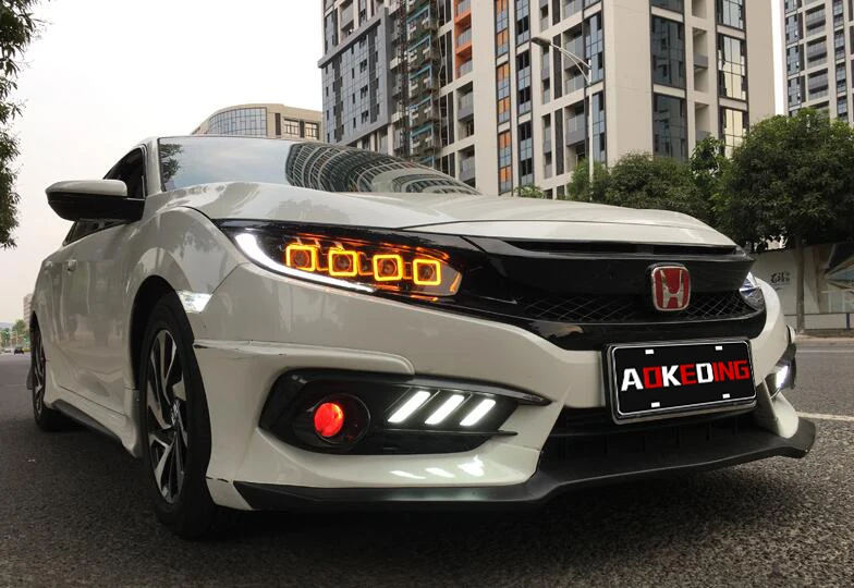 AKD автомобильный Стайлинг для Civic X Фары- Civic светодиодный фонарь DRL Hid опция Головной фонарь Ангел глаз луч аксессуары