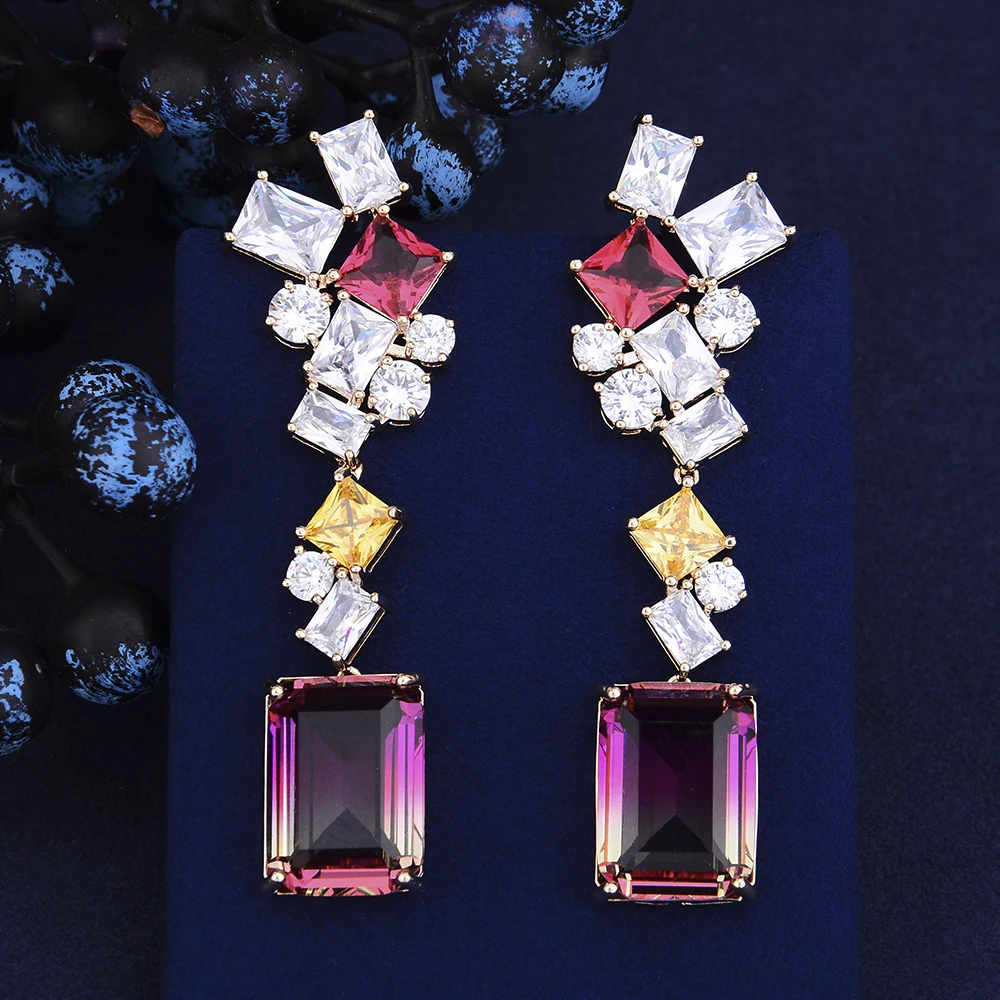 Модные длинные висячие серьги с геометрическим кристаллом 25*71 мм Серьги фианитом