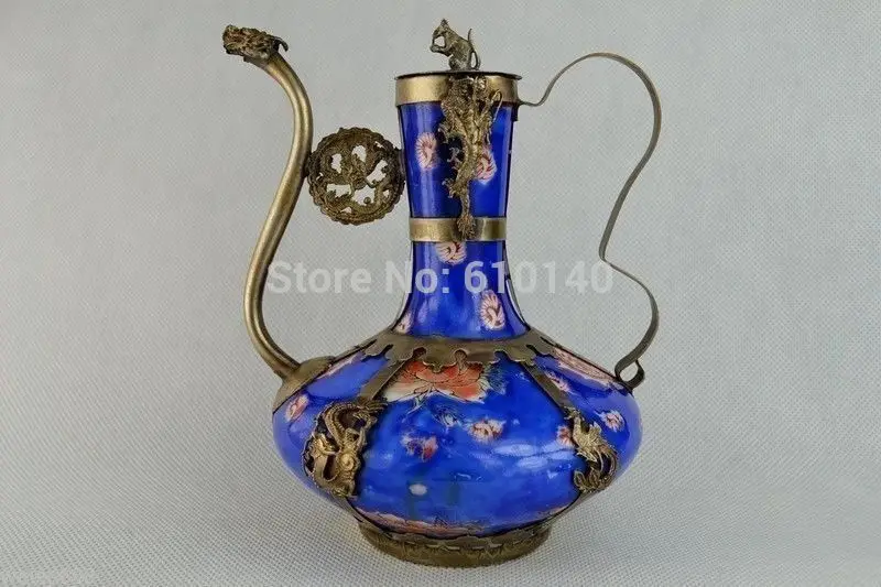 Old Collectibles Decorated Handwork Porcelain Armoured Dragon Big Tea Pot | Statues &amp Sculptures
