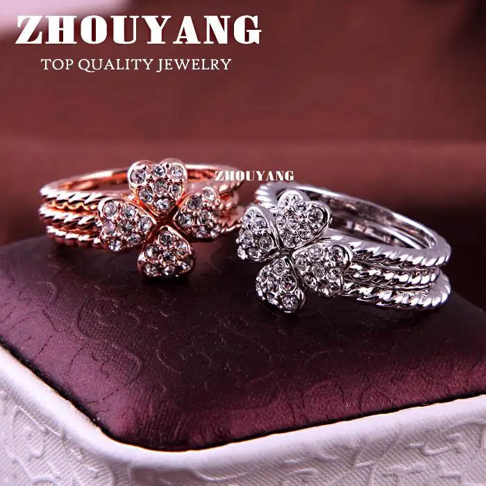 ZHOUYANG высокое качество ZYR023 элегантный четырехлистный клевер серебряного цвета