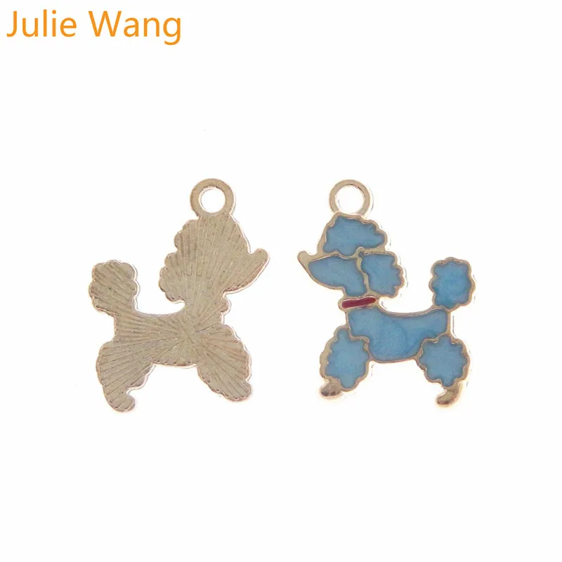 Julie Wang 6 шт. сплав Золотая основа Синий/Розовый эмаль маленькая пудель собака