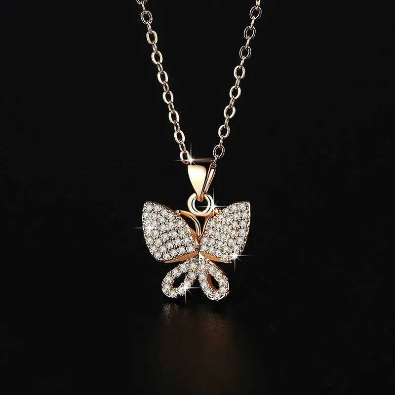 HPXmas Pave Crystal Butterfly Pendant Copper Chain Cubic Zirconia Female Necklaces For Girl Necklace Women Jewelry Gift | Украшения и