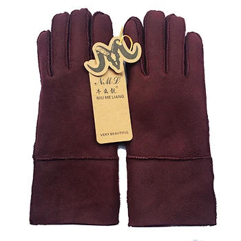 Color 1 wine red Зимние женские перчатки из натуральной овчины, очень теплые меховые перчатки из натуральной кожи, перчатки без пальцев - Цвет: Color 1 wine red