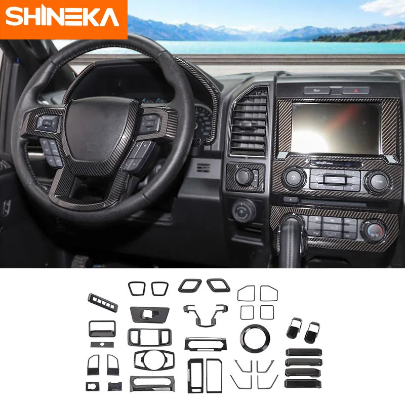 

SHINEKA Interior Mouldings For Ford F150 2015+ Carbon Fiber Car Interior Decoration Cover Stickers Kit Accessories For Ford F150