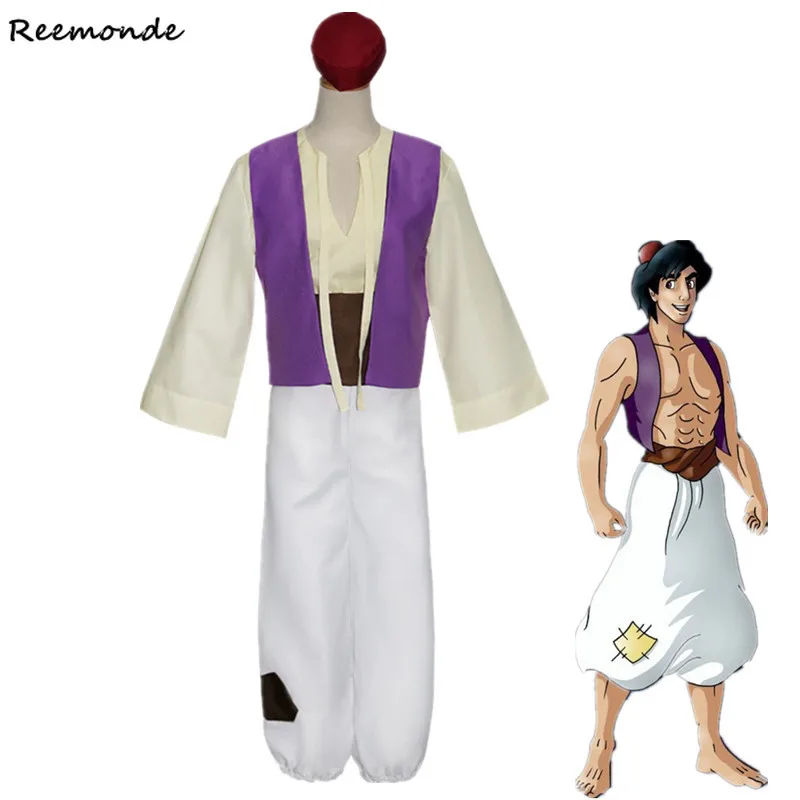 Аниме Aladdin and The Magic Lamp Алладин Косплей Костюм топ брюки шапки комплект для мужчин