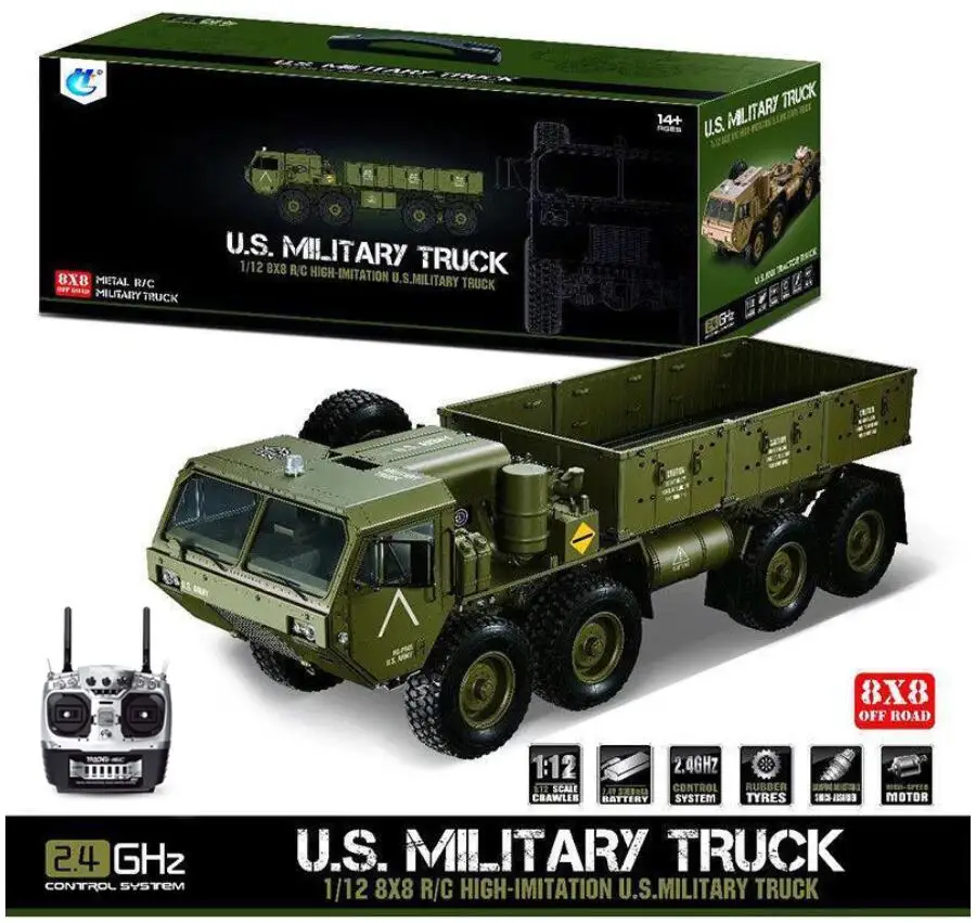 P801 HG 1/12 RC военный грузовик США металлический 8*8 шасси Модель 2,4G радио Серводвигатель P801 без светильник и звук TH04720 - Цвет: P801