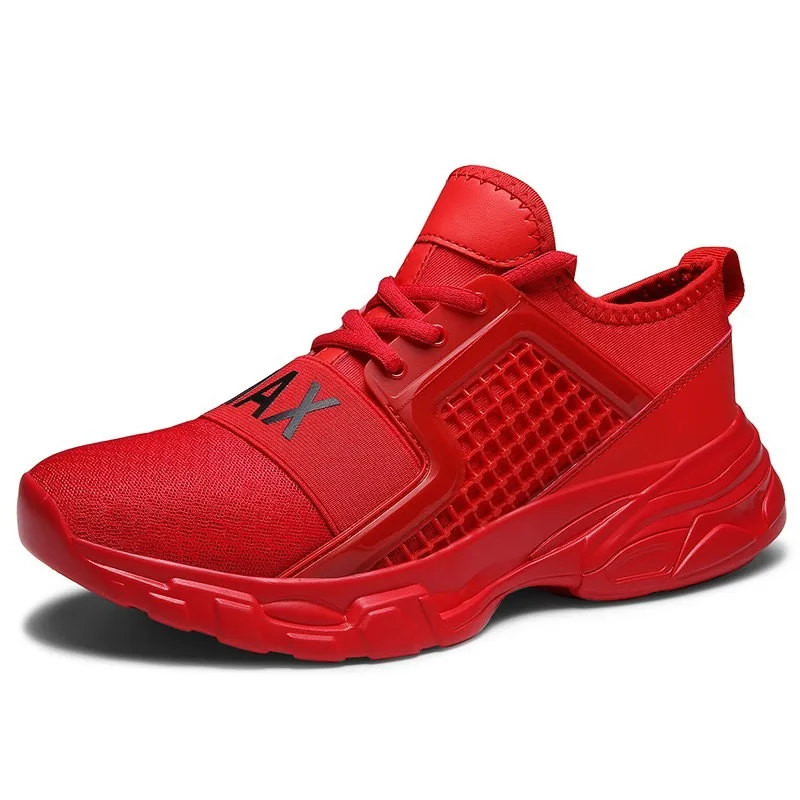 red men sneakers Мужские кроссовки из дышащего сетчатого материала; Легкие нескользящие спортивные кроссовки; zapatillas hombre Deportiva; большие размеры 47 - Цвет: red men sneakers