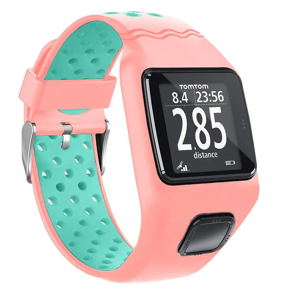Pink Силиконовый сменный ремешок для TomTom 1 серии двухцветная повязка на запястье ремешок для TomTom мульти-кроссовки для бега 1 gps часы - Цвет: Pink