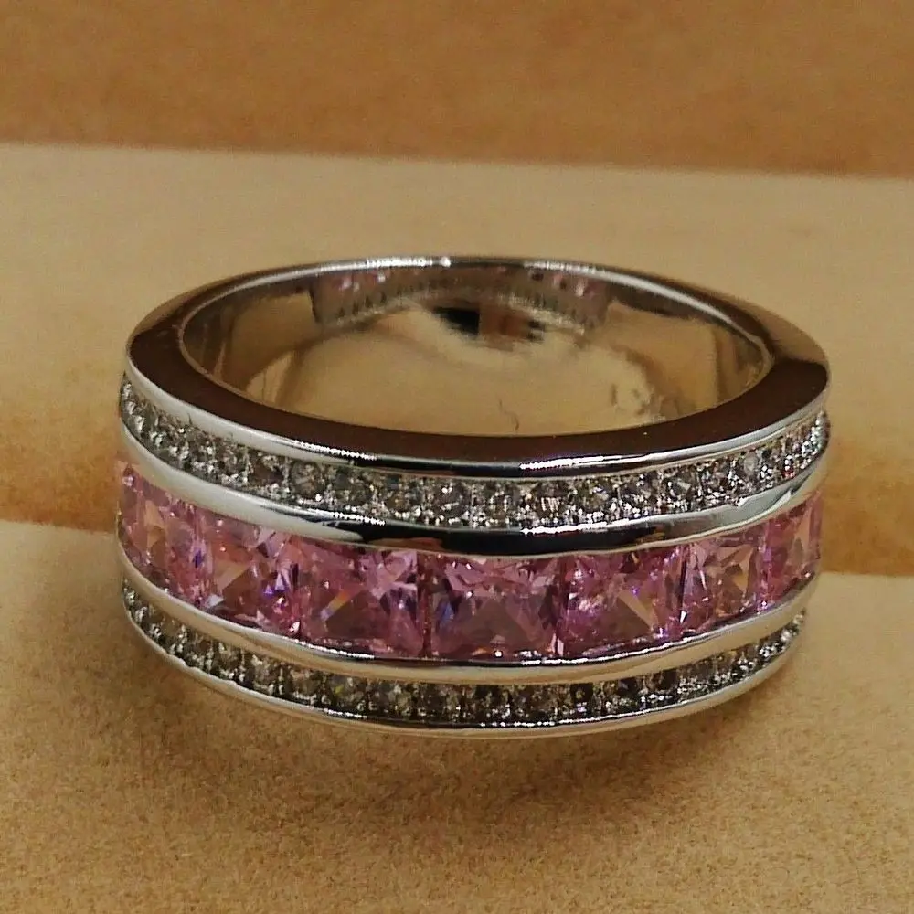 Женское винтажное обручальное кольцо с белым и золотым покрытием 10kt розового