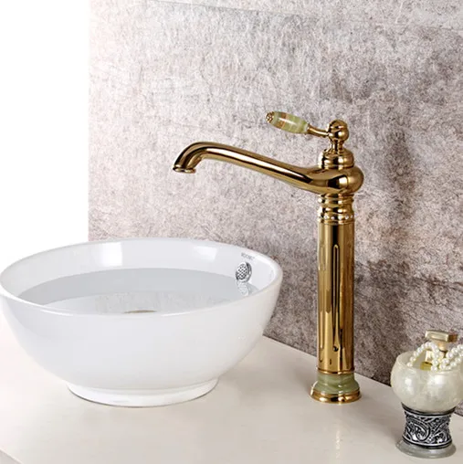 

Free ship GOLD single hole bathroom lavatory Vessel sink Crystal Stone faucet mixer tap New