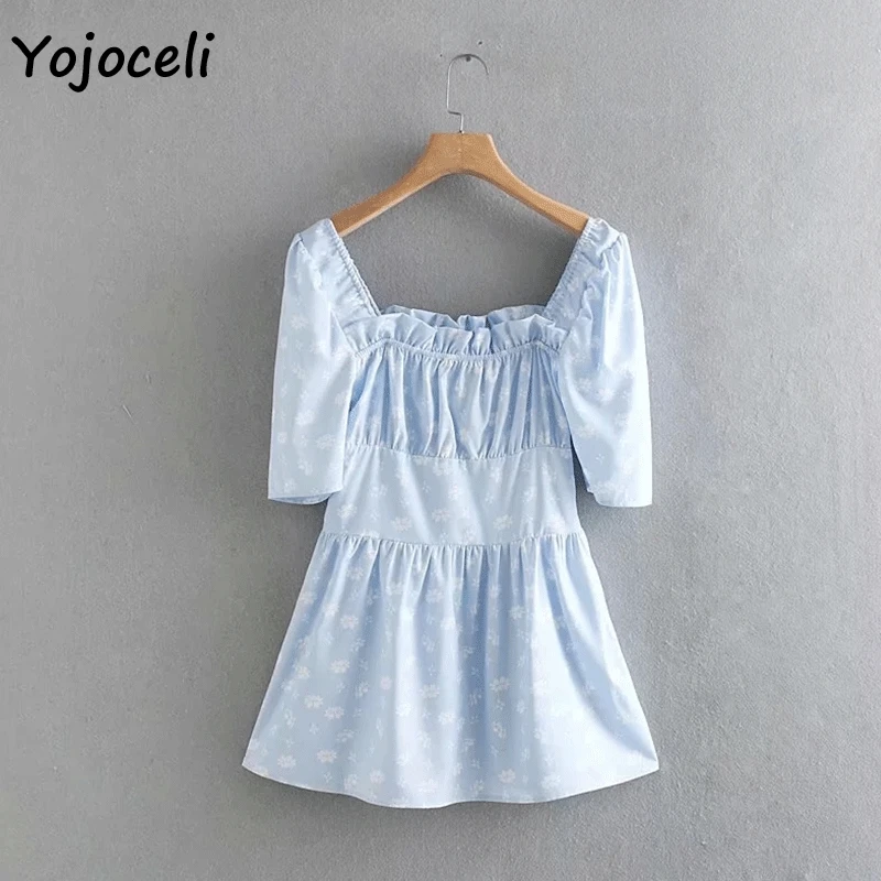 Yojoceli, летнее платье с цветочным принтом и открытыми плечами, женское Повседневное платье, женское мини платье, vestidos, уличная одежда