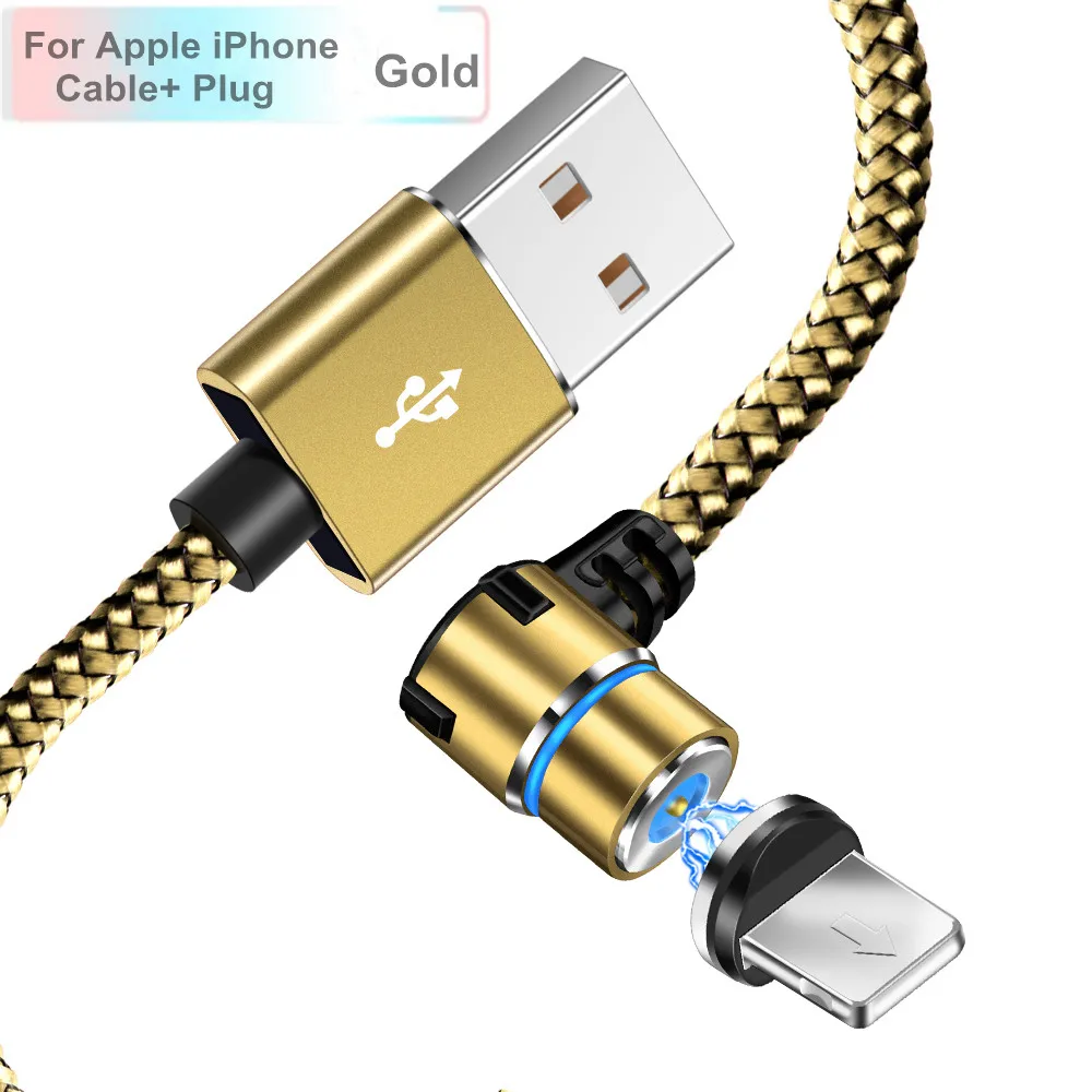 OLAF светодиодный магнитный кабель USB 90 градусов для iPhone XS samsung S9 Xiaomi huawei Быстрая зарядка Магнитный Micro usb type c кабель usbc - Цвет: Gold For iPhoneCable