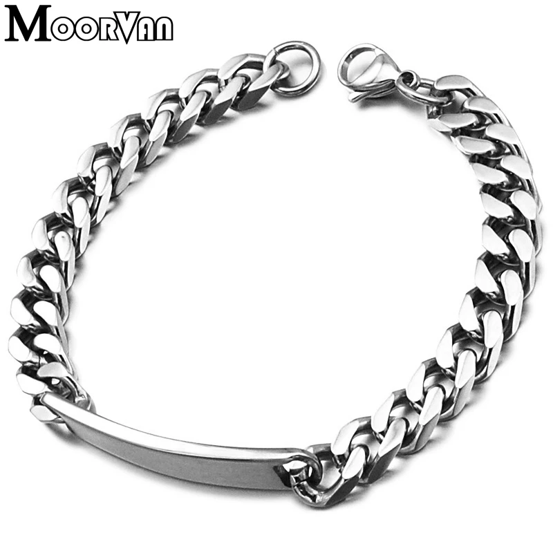 

Moorvan 2018 New Arrival Unisex Bracelet Popular silver color Stainless Steel ID Bracelet 22cm*8mm Fashion jewelry VB636