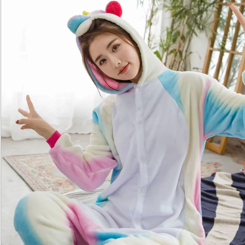 Colorful Pegasus Пижама в виде животных Единорог звезда Kigurumis, пижамные комплекты, одежда для сна, Косплэй молния Для женщин Для мужчин зимние унисекс, стежка пижамы с персонажами из мультфильмов - Цвет: Colorful Pegasus