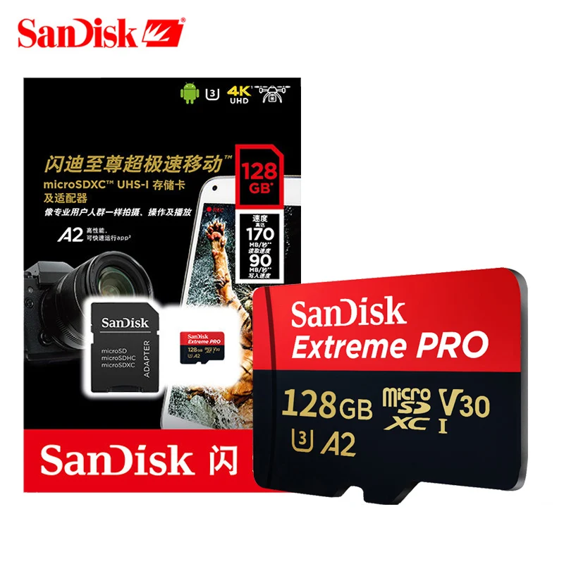 Карта памяти SanDisk Extreme Pro Micro SD карта 32 Гб 64 Гб 128 Гб microSDHC/microSDXC UHS-I C10 U3 V30 A2 TF карта для дрона камеры