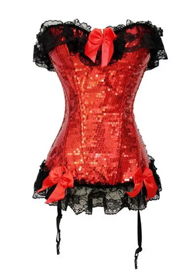 HOT Strapless Sequin Burlesque Corset Black Lace Trim Lace-up Drop Shipping Free LC5232 | Женская одежда