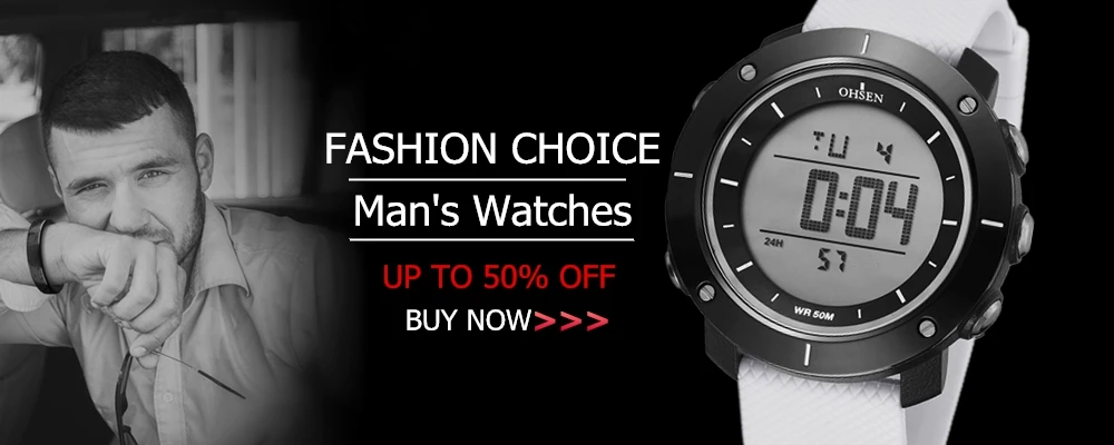 OHSEN цифровой бренд кварцевые мужские модные наручные часы montre homme две зоны дисплей резиновый ремешок желтый крутые спортивные водонепроницаемые часы