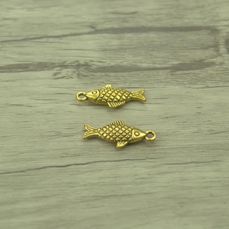 30 шт./лот модные антикварные подвески в виде рыб из золотого сплава подходят для