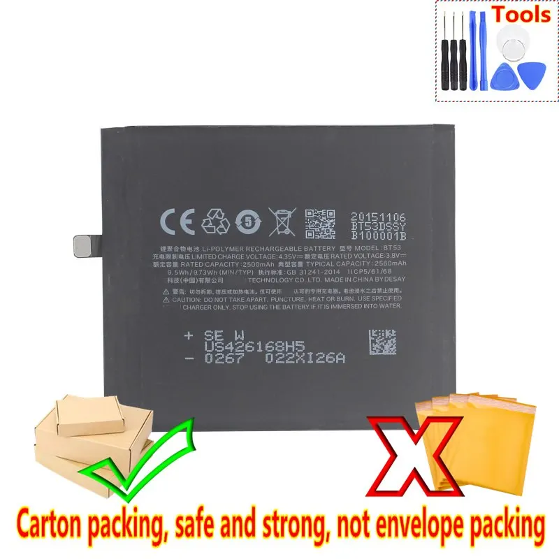 GND 2560 mAh/9.73Wh BT53 запасная батарея для Meizu PRO6 MX6Pro M570C/M/Q/Q S смартфон Li Ion bateria литий