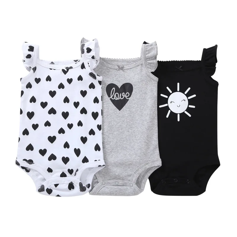 

3PCS/LOT Baby Bodysuit Newborn Bebe Boy Girl Clothing 100%Cotton Short Sleeves O-Neck Heart Printing Infant Clothes