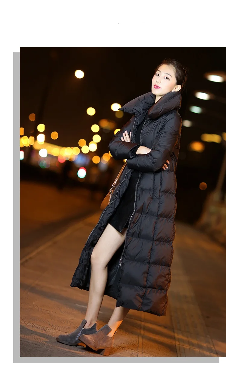 Новинка 2017 длинный однотонный тонкий плотный женский пуховик Офисная Женская