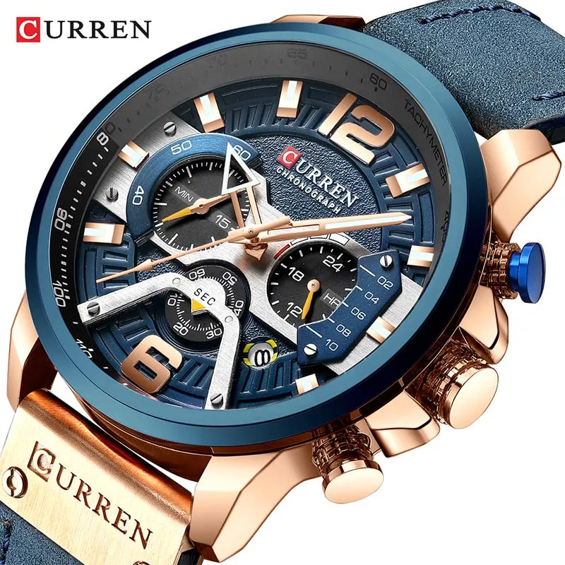 

Sport Watch Men Luxury Watch Chronograph Watch Men CURREN Watches Leather Band Quartz Clock Waterproof Men's Fashion Relojes