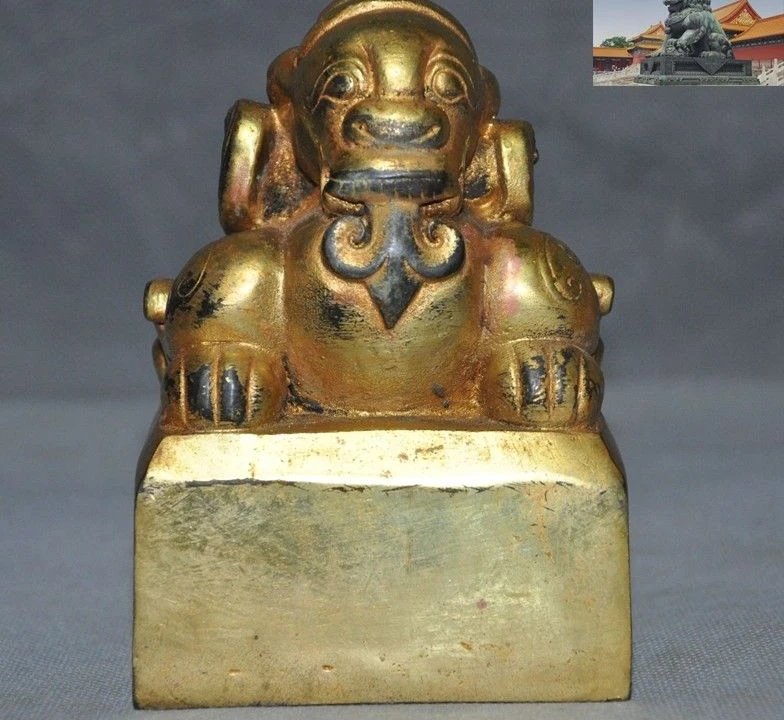 Старый Китай бронзовые позолоченные богатства животных храбрые солдаты Pixiu