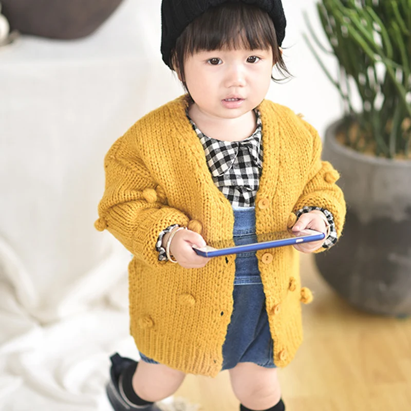 Детский весенний вязаный кардиган Однотонный свитер для девочек ясельного