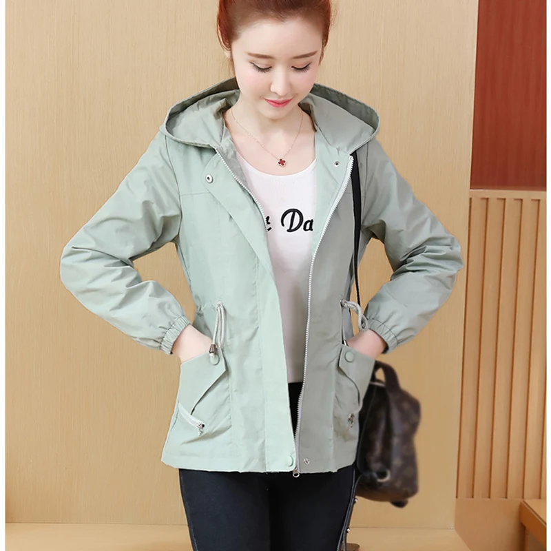 Новинка весна-осень 2020 Женская Повседневная Длинная ветровка с капюшоном