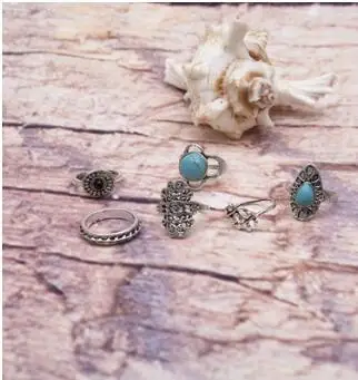 6pcs Vintage carved inlaid turquoise boho exaggerated ring | Украшения и аксессуары