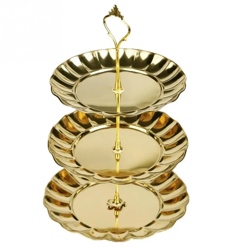 2 3 Уровня Фрукты Торты Десерты Плиты Стенд Золотой Цвет Пластин Из Нержавеющей