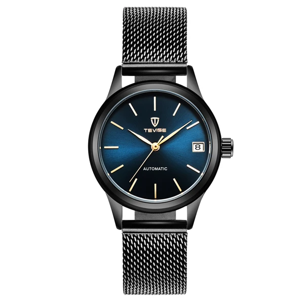 black blue TEVISE женские часы автоматические механические Женские Часы Дамские водонепроницаемые часы с ремешком из нержавеющей стали Reloj Mujer деловые часы для девочек - Цвет: black blue