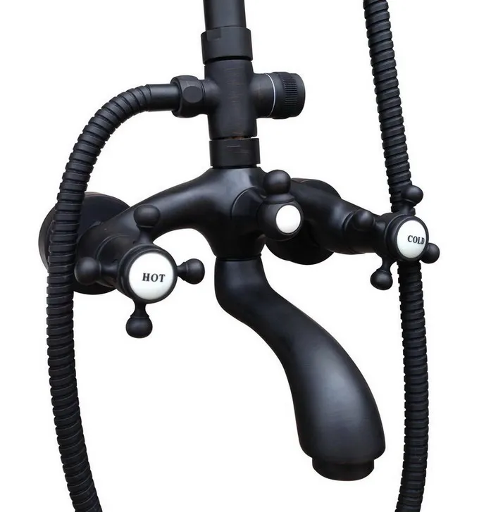 Черный латунный Смеситель для душа с двумя ручками 8-дюймовый круглый смеситель