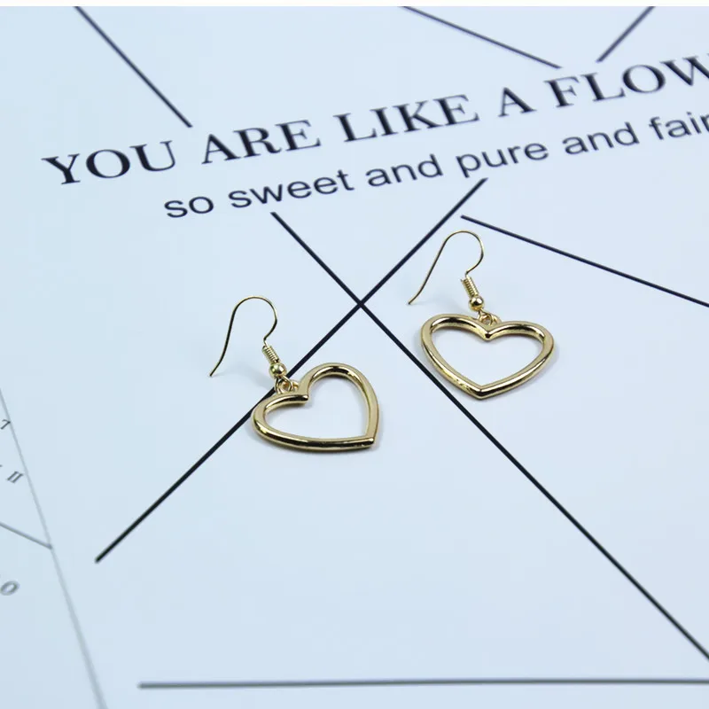 Новые полые геометрические модные серьги гвоздики в форме сердца милые золотые
