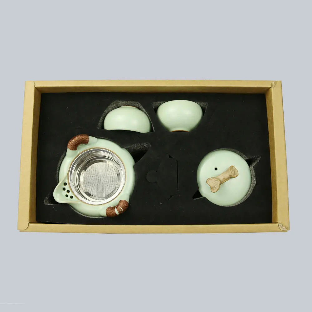 Newchinaroad Jun kiln ware porcelain portable Chinese Kungfu tea pot set ceramic kettle with filter strainer | Дом и сад