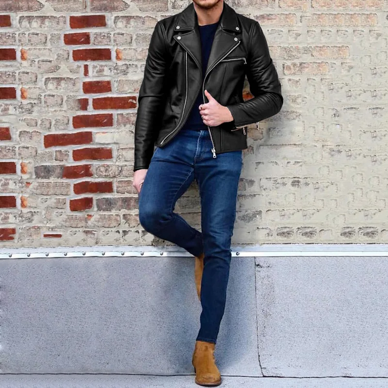 

New 2019 brief paragraph leisure man leather coat lapels