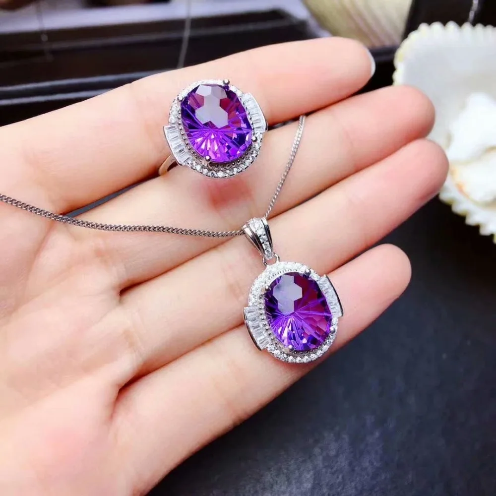 

shilovem 925 sterling silver Piezoelectricity amethyst Rings pendants fine Jewelry send necklace new wedding gift mtz101289agz