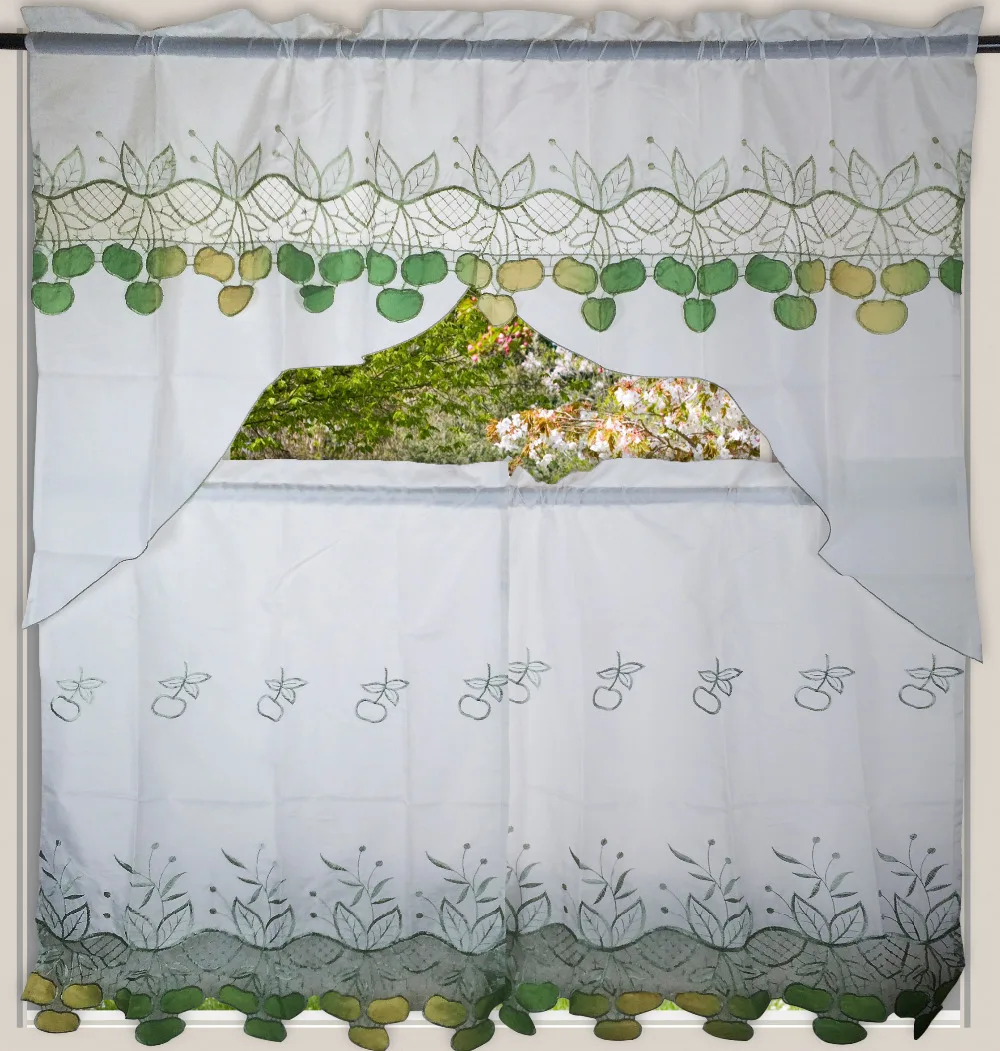 Европа стиль оконные обработки яблоко Вышивка Комплект шторы подзор Шторы для